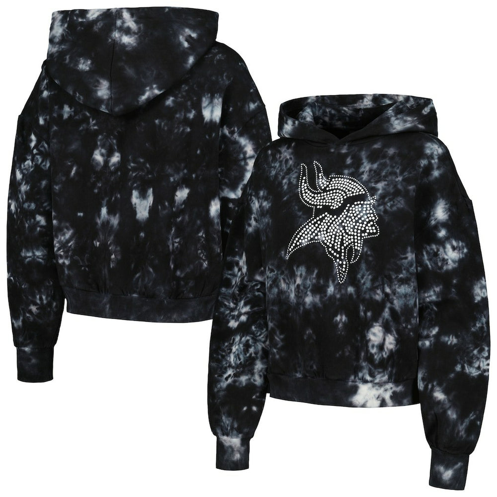 The Wild Collective Women's Tie-Dye Cropped Pullover Hoodie - Minnesota Vikings