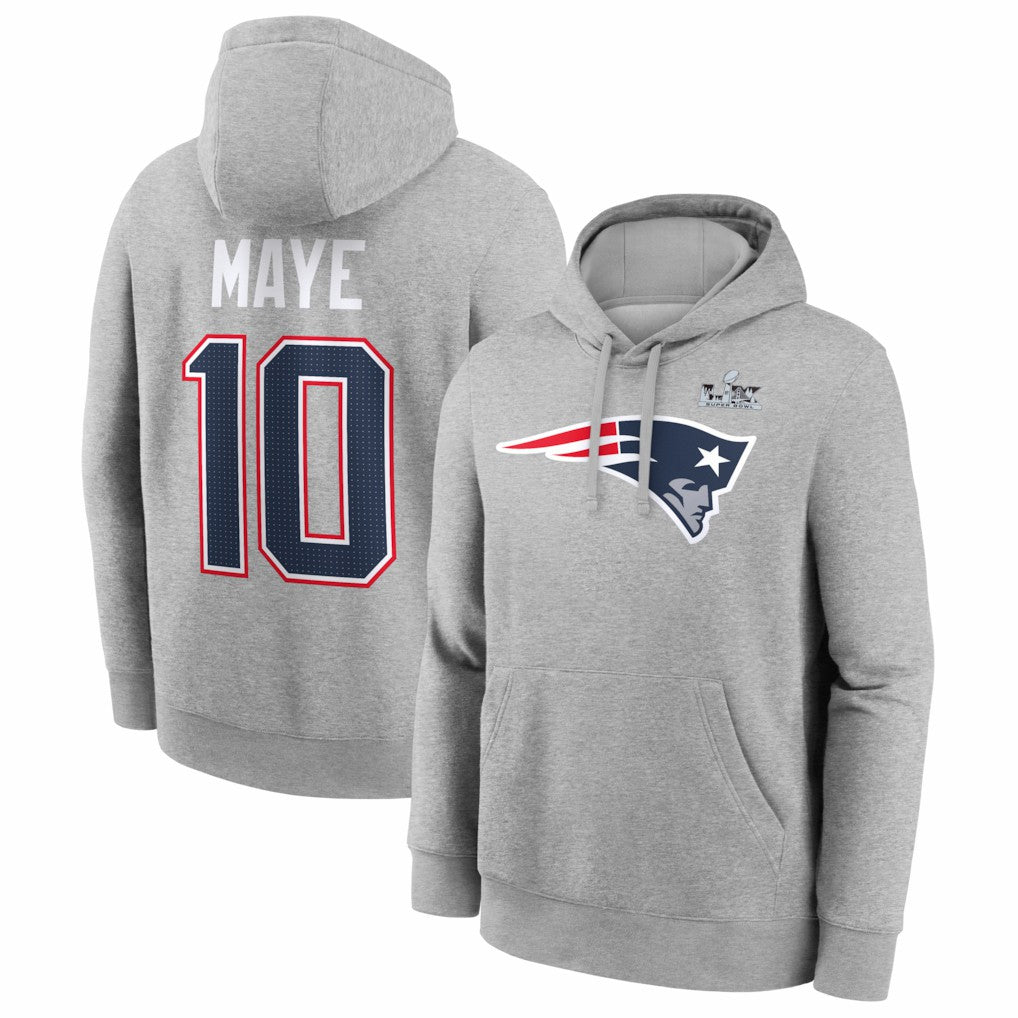 Drake Maye  Super Bowl LX Patch Name & Number Hoodie - New England Patriots