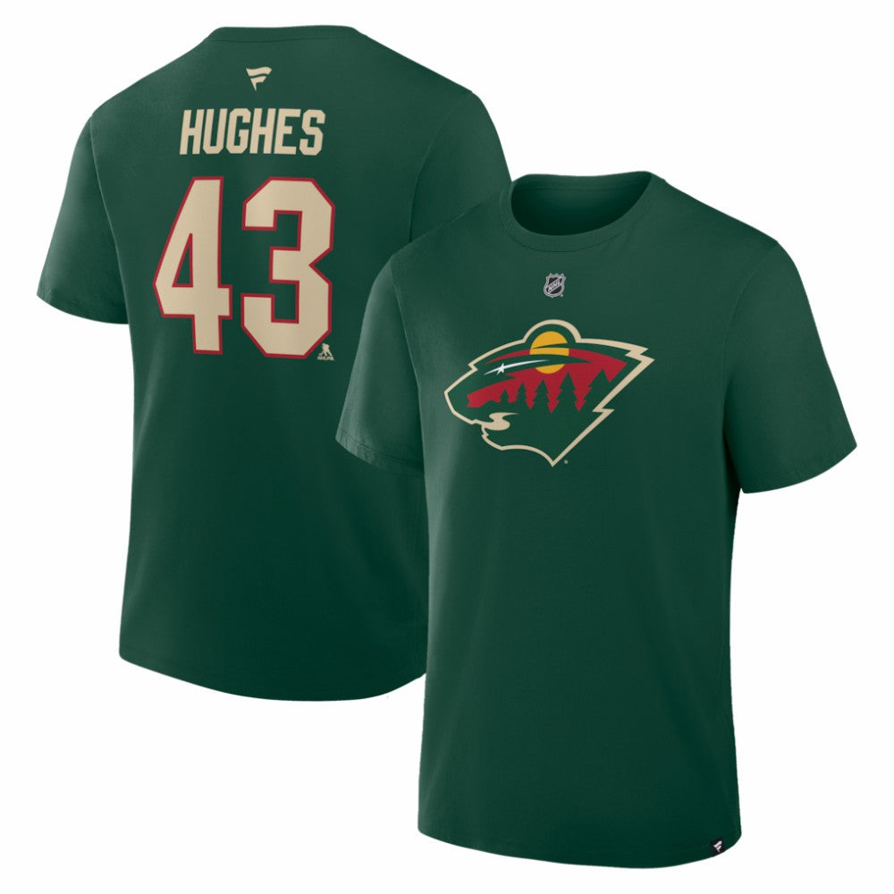 NHL Green Quinn Hughes Minnesota Wild Fanatics Authentic Stack Name & Number T-Shirt
