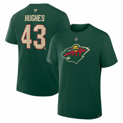 NHL Green Quinn Hughes Minnesota Wild Fanatics Authentic Stack Name & Number T-Shirt
