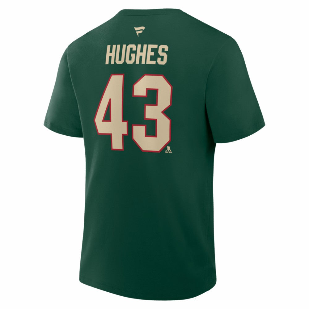 NHL Green Quinn Hughes Minnesota Wild Fanatics Authentic Stack Name & Number T-Shirt