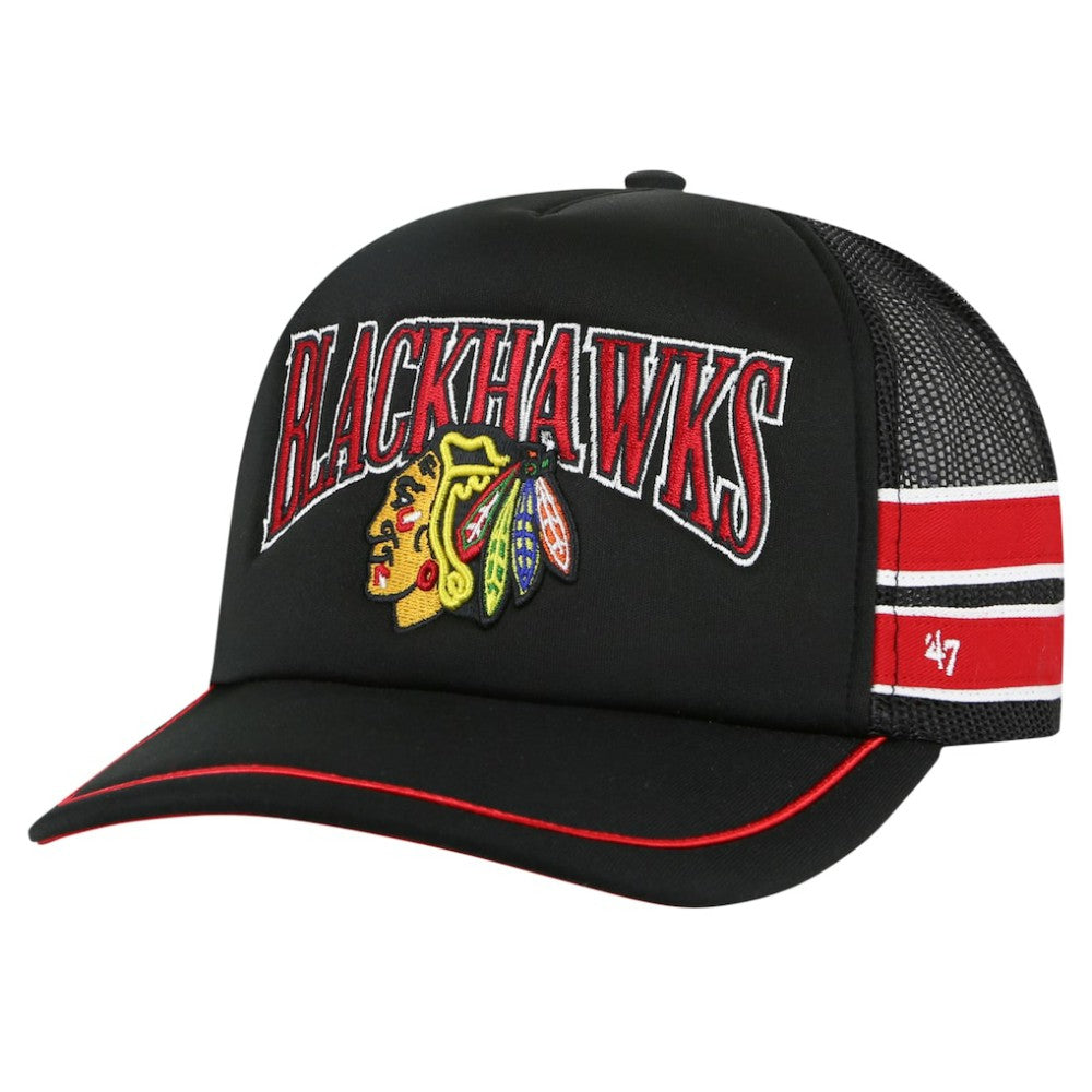 NHL Black Chicago Blackhawks '47 Sideband Stripes Trucker Snapback Hat