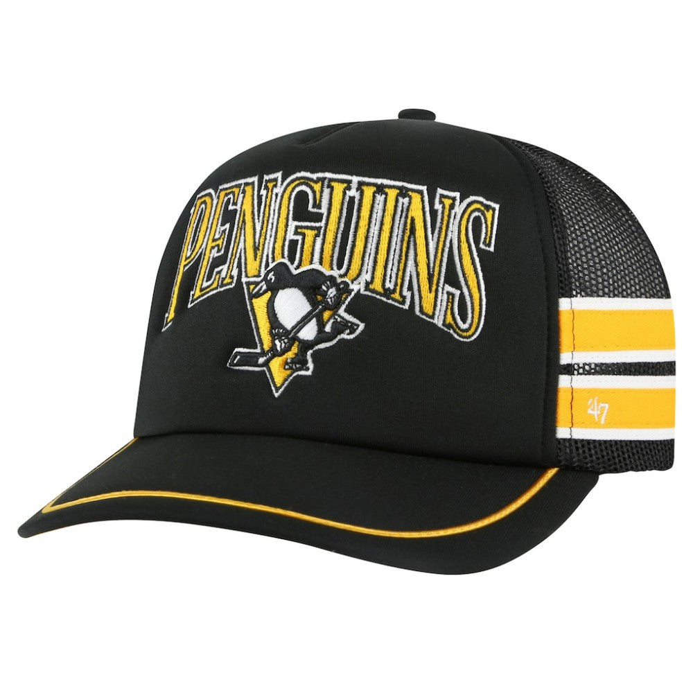 NHL Black Pittsburgh Penguins '47 Sideband Stripes Trucker Snapback Hat