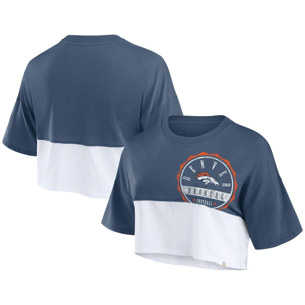 Women's Boxy Color Split Cropped T-Shirt - Denver Broncos