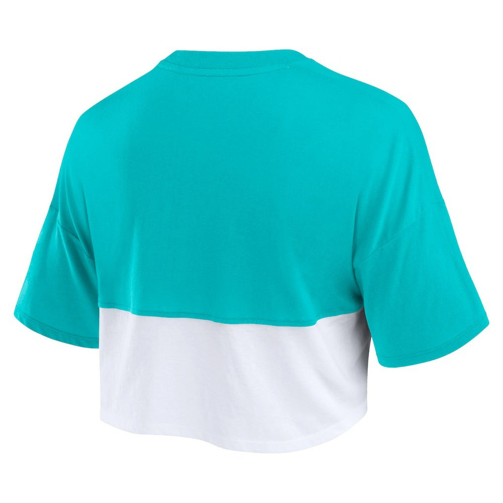 Women's Boxy Color Split Cropped T-Shirt - Miami Dolphins