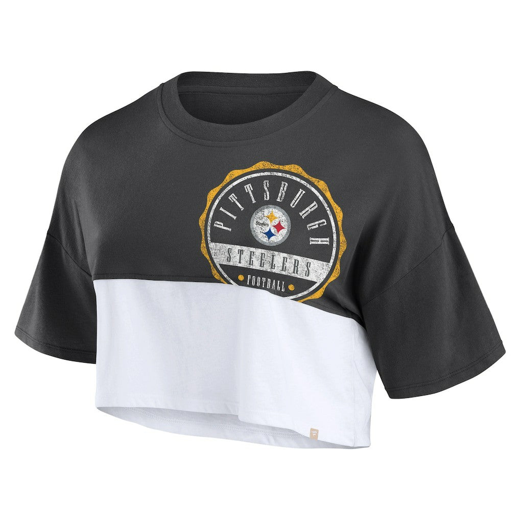 Women's Boxy Color Split Cropped T-Shirt - Pittsburgh Steelers