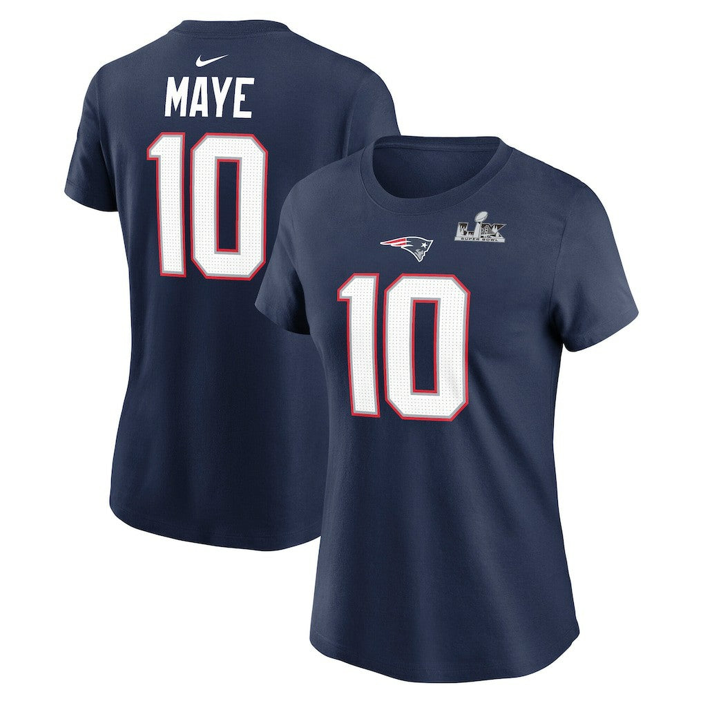 Drake Maye  Women's Super Bowl LX Patch Name & Number T-Shirt - New England Patriots