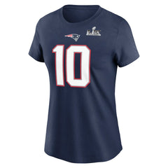Drake Maye  Women's Super Bowl LX Patch Name & Number T-Shirt - New England Patriots