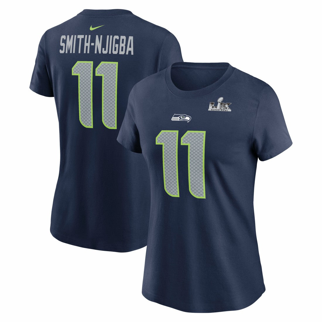Jaxon Smith-Njigba  Women's Super Bowl LX Patch Name & Number T-Shirt - Seattle Seahawks