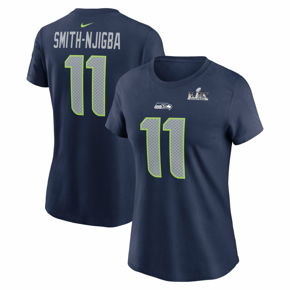 Jaxon Smith-Njigba  Women's Super Bowl LX Patch Name & Number T-Shirt - Seattle Seahawks