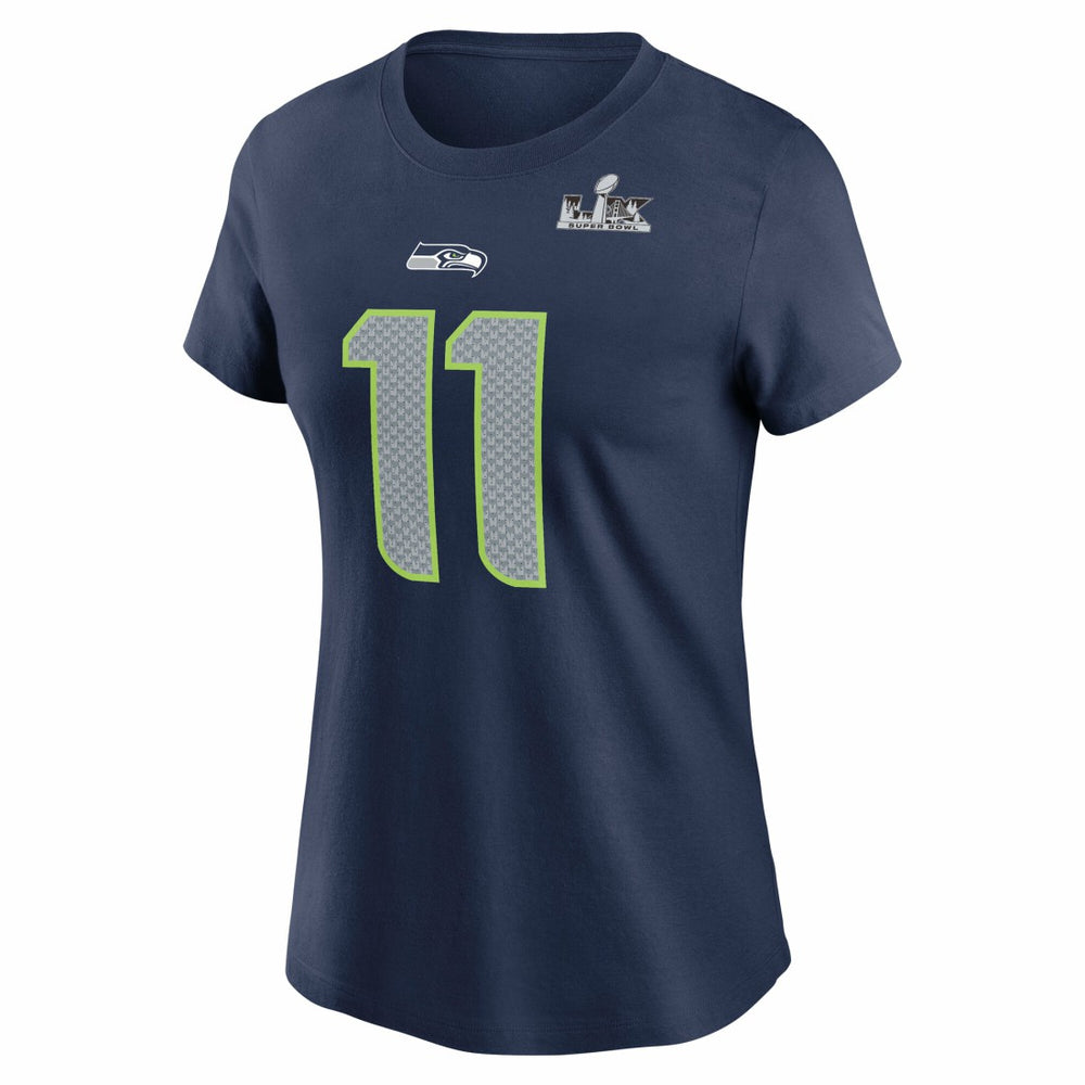 Jaxon Smith-Njigba  Women's Super Bowl LX Patch Name & Number T-Shirt - Seattle Seahawks