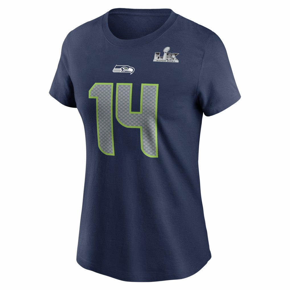 Sam Darnold  Women's Super Bowl LX Patch Name & Number T-Shirt - Seattle Seahawks