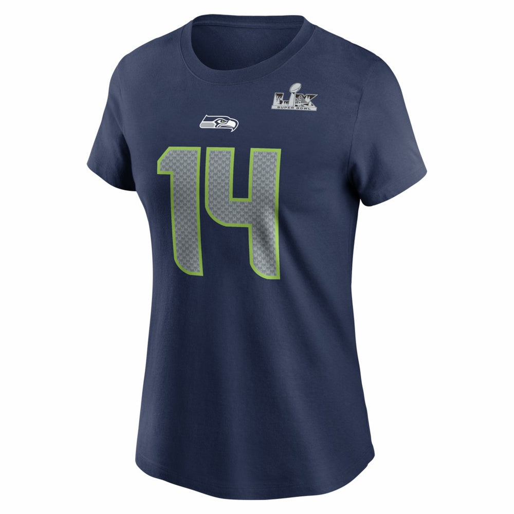 Sam Darnold  Women's Super Bowl LX Patch Name & Number T-Shirt - Seattle Seahawks