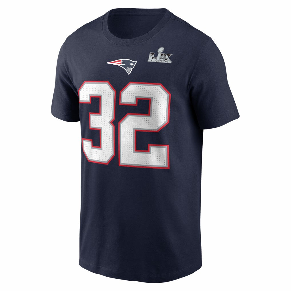 TreVeyon Henderson  Super Bowl LX Patch Name & Number T-Shirt - New England Patriots