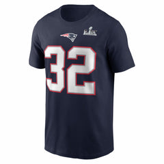 TreVeyon Henderson  Super Bowl LX Patch Name & Number T-Shirt - New England Patriots