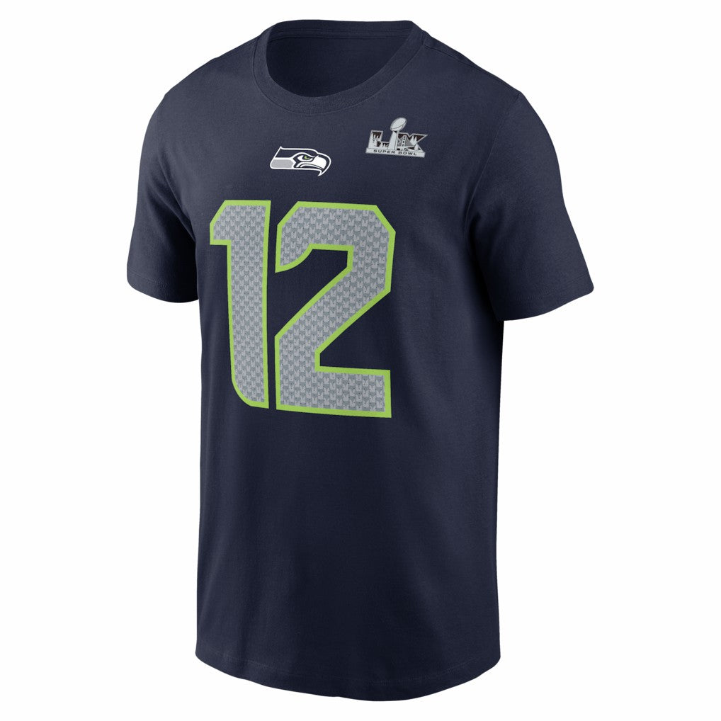 12s  Super Bowl LX Patch Name & Number T-Shirt - Seattle Seahawks