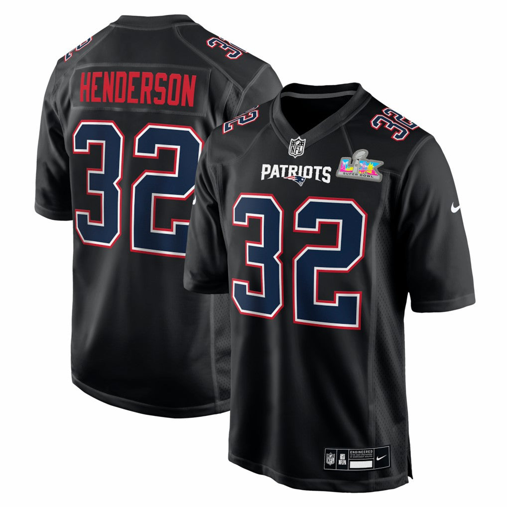TreVeyon Henderson  Super Bowl LX Patch Carbon Fashion Game Jersey - New England Patriots