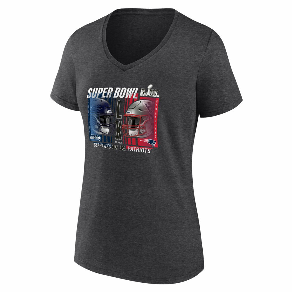 vs. Seattle Seahawks Women's Super Bowl LX Matchup Final Battle V-Neck T-Shirt - New England Patriots