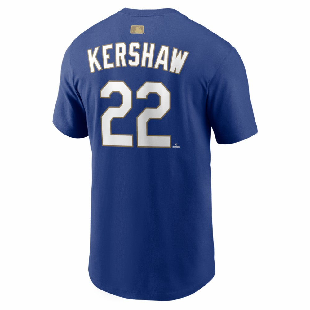 MLB Clayton Kershaw Los Angeles Dodgers Nike 2026 Gold Collection Name & Number T-Shirt