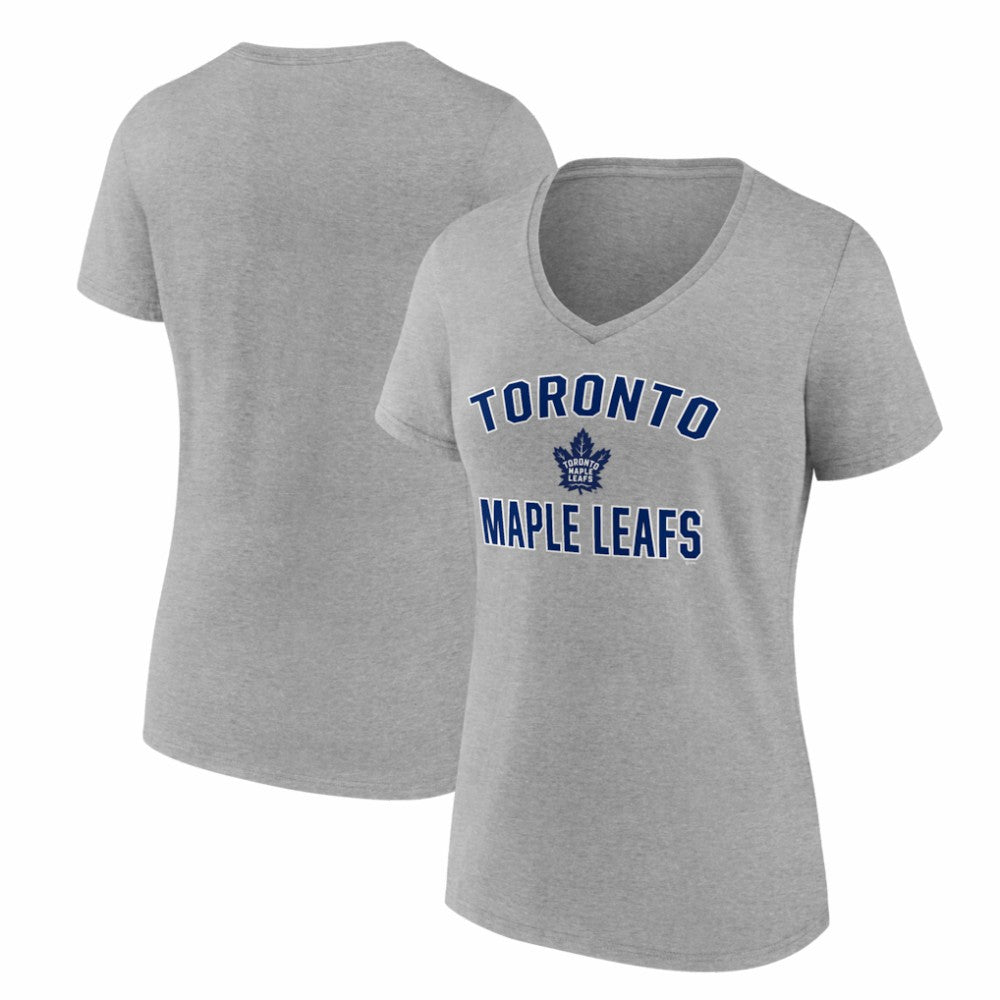 NHL Heather Gray Toronto Maple Leafs Logo Athletic Women's Arch Victory V-Neck T-Shirt