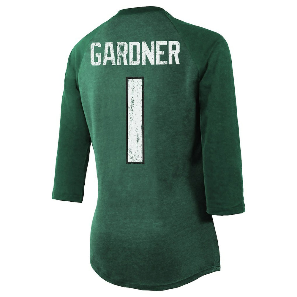 Ahmad Sauce Gardner  Majestic Threads Women's Player Name & Number Tri-Blend 3/4-Sleeve Fitted T-Shirt - New York Jets