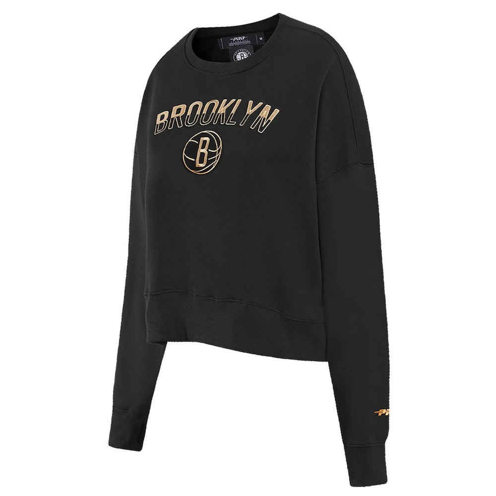 NBA Brooklyn Nets Pro Standard Women's Glam Cropped Pullover Sweatshirt - Black shop