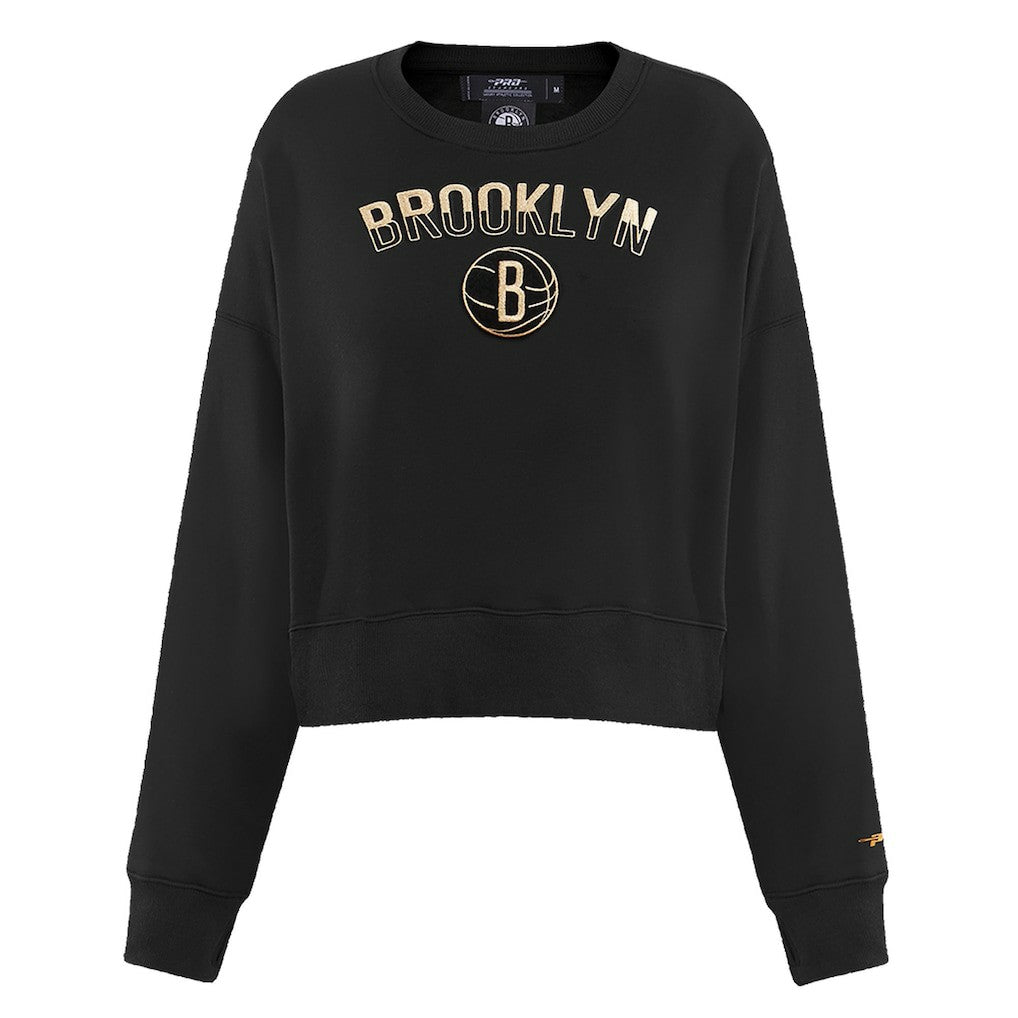 NBA Brooklyn Nets Pro Standard Women's Glam Cropped Pullover Sweatshirt - Black shop