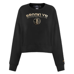 NBA Brooklyn Nets Pro Standard Women's Glam Cropped Pullover Sweatshirt - Black shop