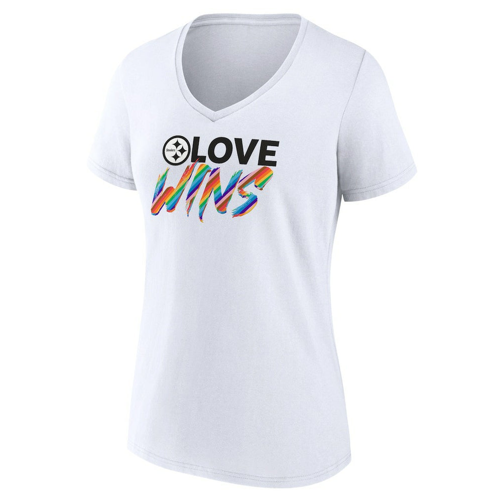 Women's Love Wins V-Neck T-Shirt - Pittsburgh Steelers