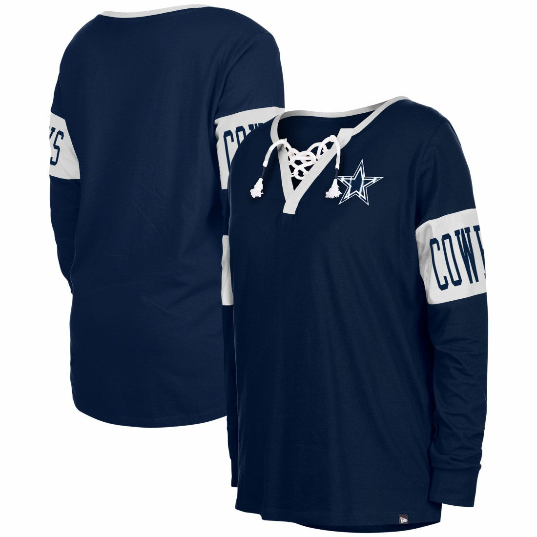 Women's Lace-Up Notch Neck Long Sleeve T-Shirt - Dallas Cowboys