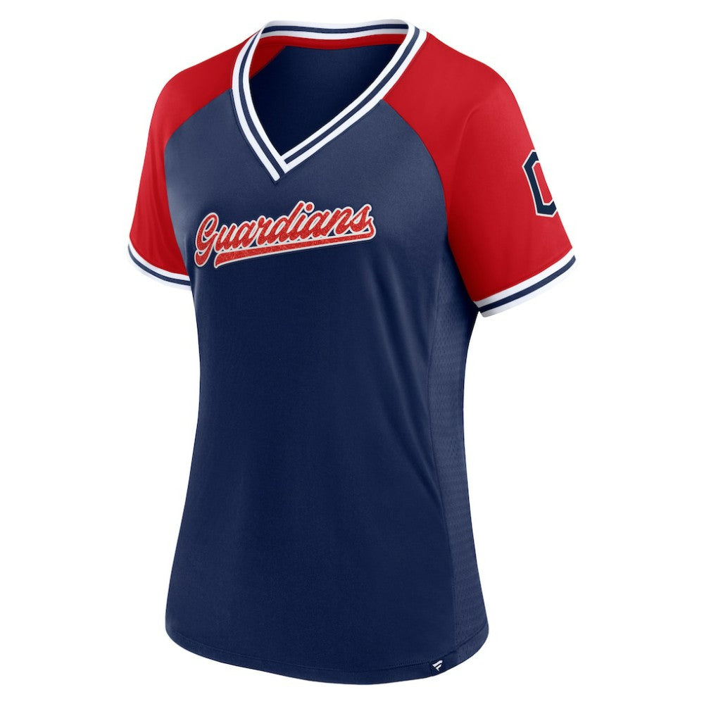 MLB Cleveland Guardians Fanatics Women's Glitz & Glam League Diva Raglan V-Neck T-Shirt