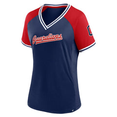 MLB Cleveland Guardians Fanatics Women's Glitz & Glam League Diva Raglan V-Neck T-Shirt
