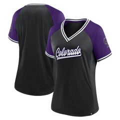 MLB Colorado Rockies Fanatics Women's Glitz & Glam League Diva Raglan V-Neck T-Shirt