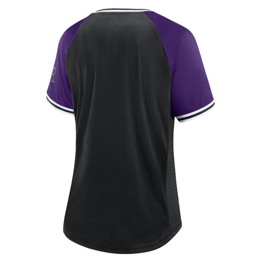 MLB Colorado Rockies Fanatics Women's Glitz & Glam League Diva Raglan V-Neck T-Shirt