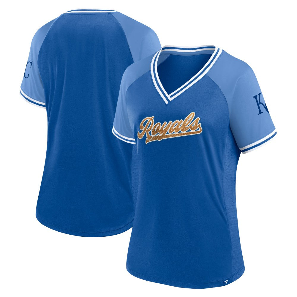 MLB Kansas City Royals Fanatics Women's Glitz & Glam League Diva Raglan V-Neck T-Shirt