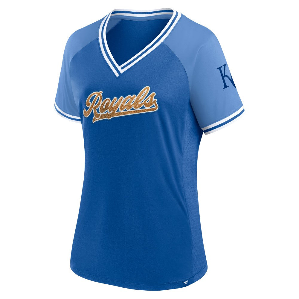 MLB Kansas City Royals Fanatics Women's Glitz & Glam League Diva Raglan V-Neck T-Shirt