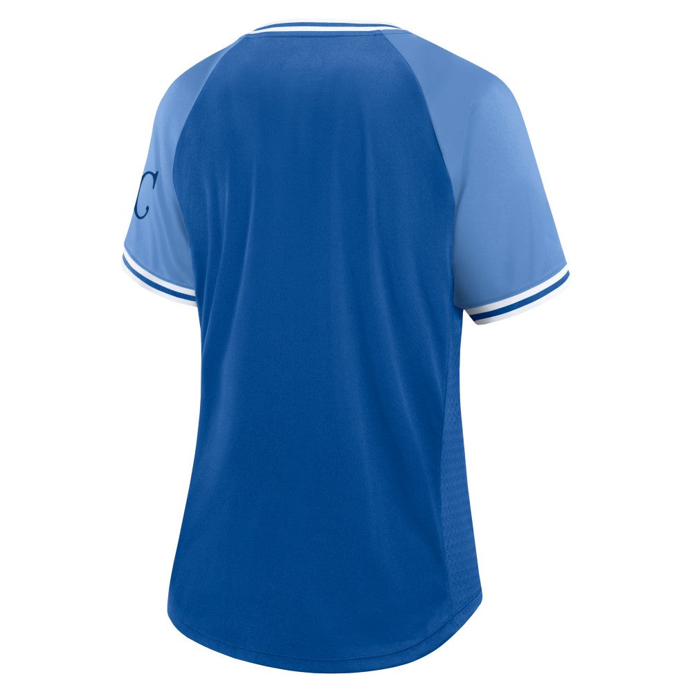 MLB Kansas City Royals Fanatics Women's Glitz & Glam League Diva Raglan V-Neck T-Shirt