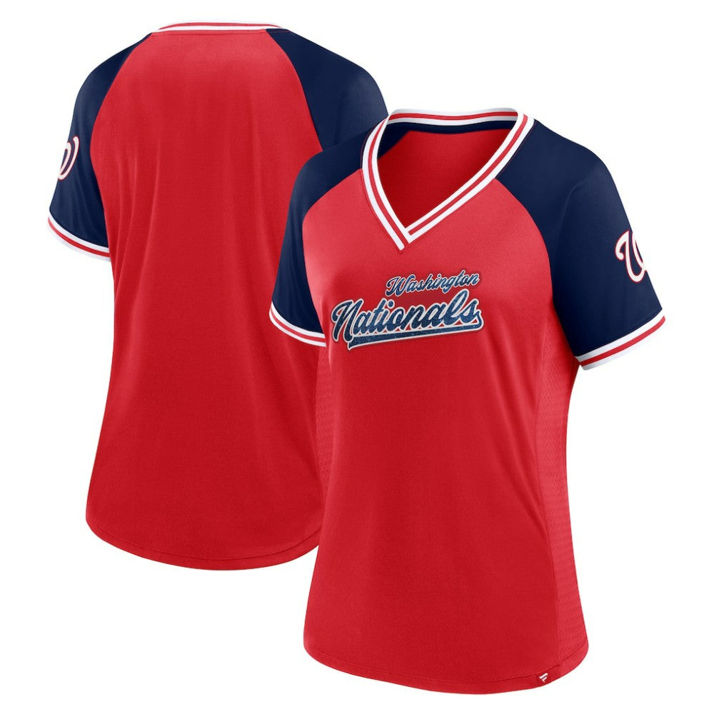 MLB Washington Nationals Fanatics Women's Glitz & Glam League Diva Raglan V-Neck T-Shirt