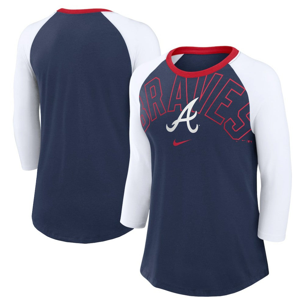 MLB Atlanta Braves Nike Women's Knockout Arch 3/4-Sleeve Raglan Tri-Blend T-Shirt