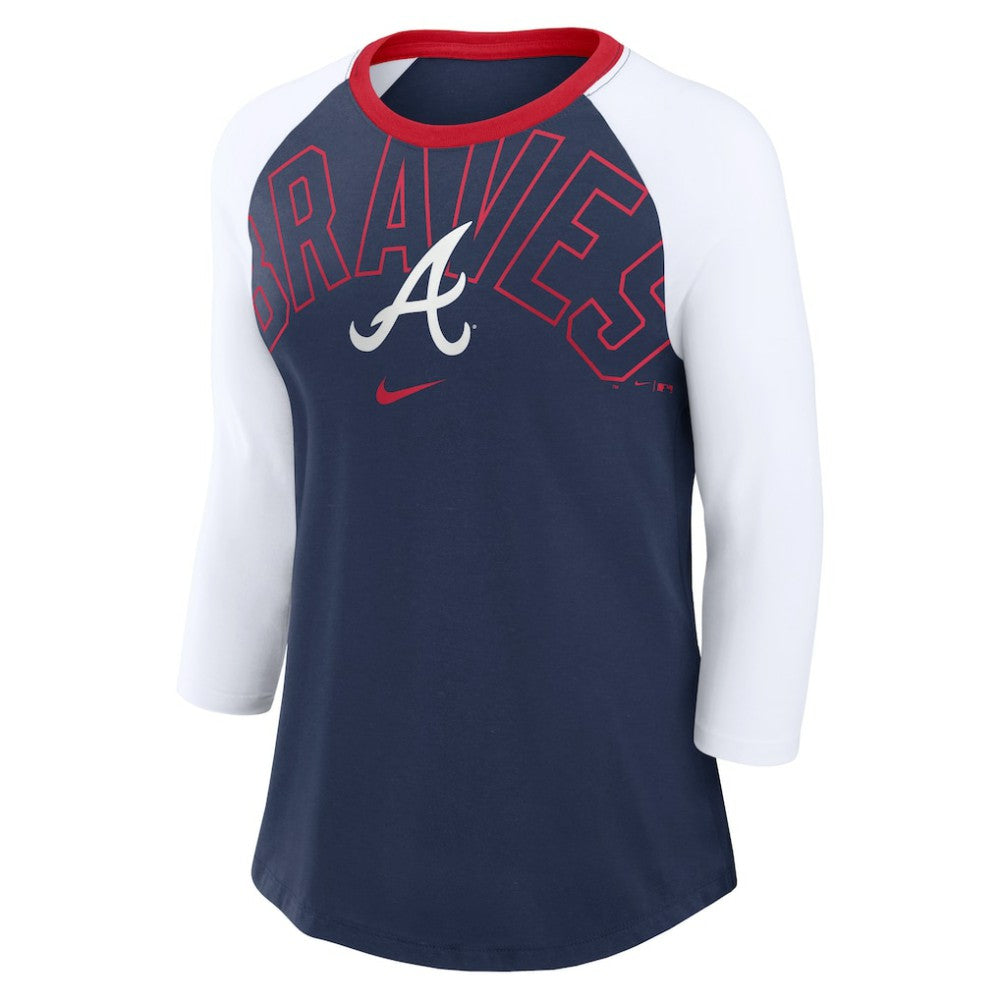 MLB Atlanta Braves Nike Women's Knockout Arch 3/4-Sleeve Raglan Tri-Blend T-Shirt