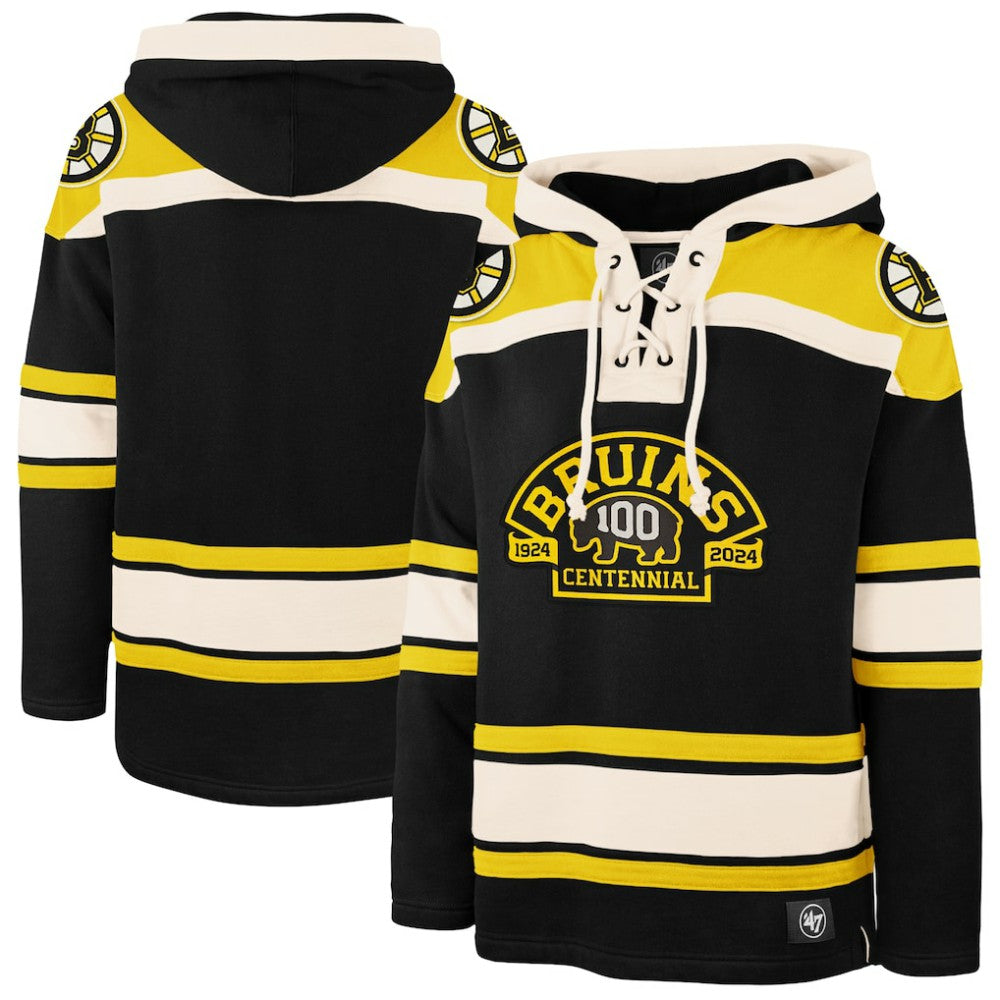 NHL Black Boston Bruins '47 100th Anniversary Superior Lacer Pullover Hoodie