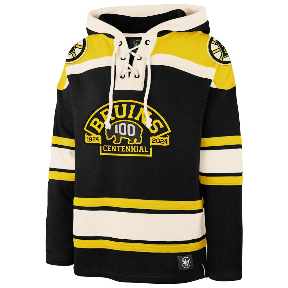 NHL Black Boston Bruins '47 100th Anniversary Superior Lacer Pullover Hoodie