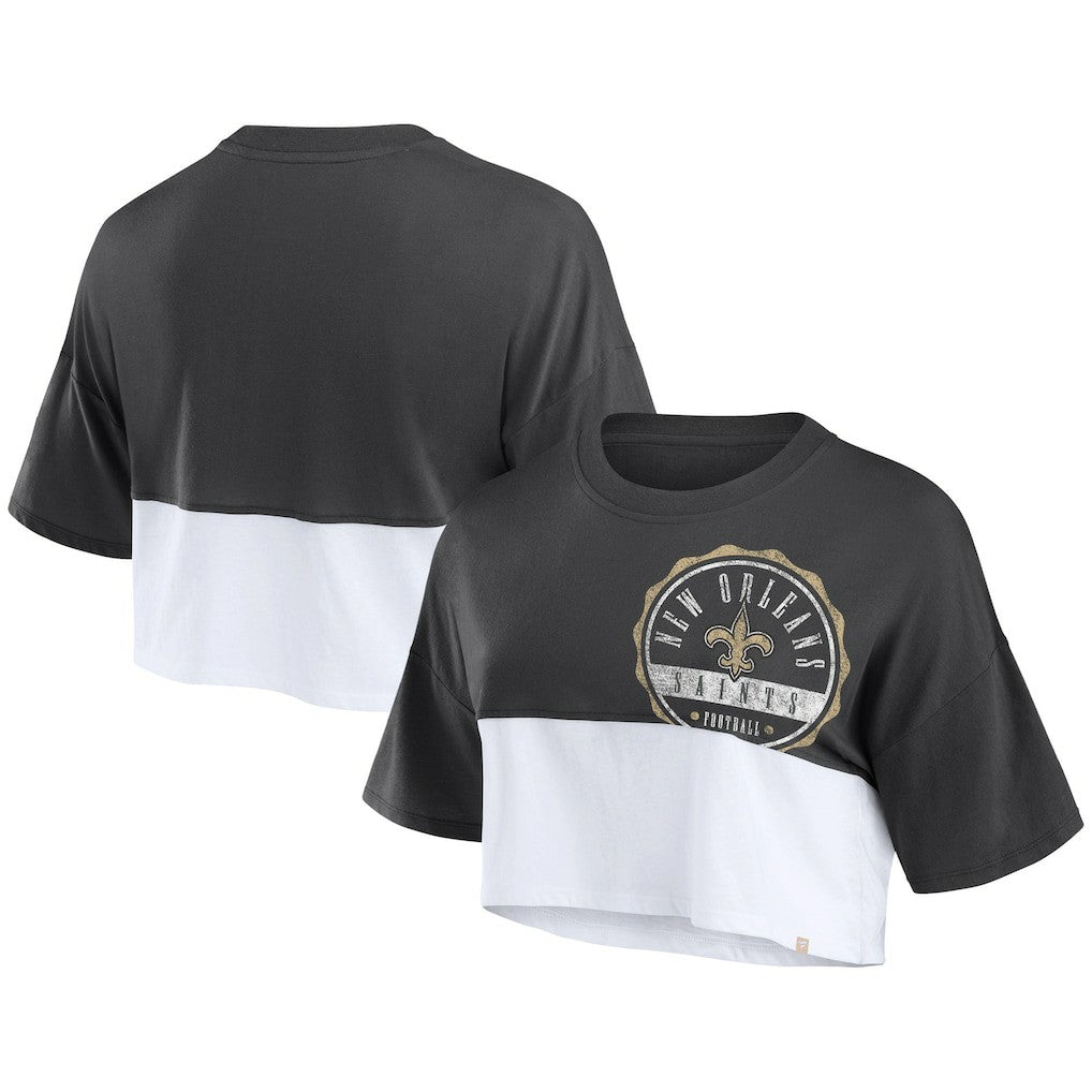 Women's Boxy Color Split Cropped T-Shirt - New Orleans Saints