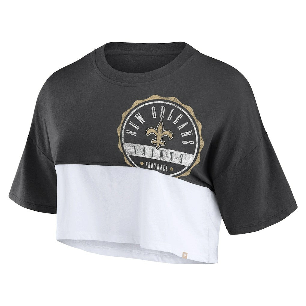 Women's Boxy Color Split Cropped T-Shirt - New Orleans Saints
