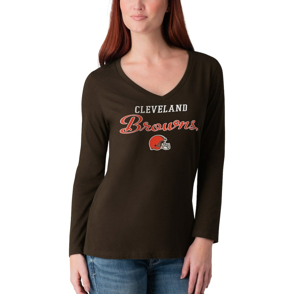 G-III 4Her by Carl Banks Women's Post Season Long Sleeve V-Neck T-Shirt - Cleveland Browns