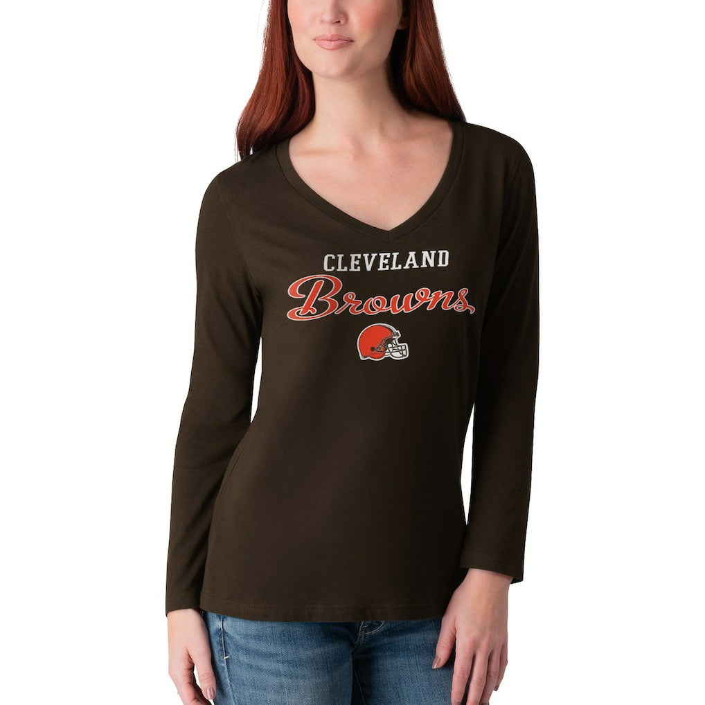 G-III 4Her by Carl Banks Women's Post Season Long Sleeve V-Neck T-Shirt - Cleveland Browns