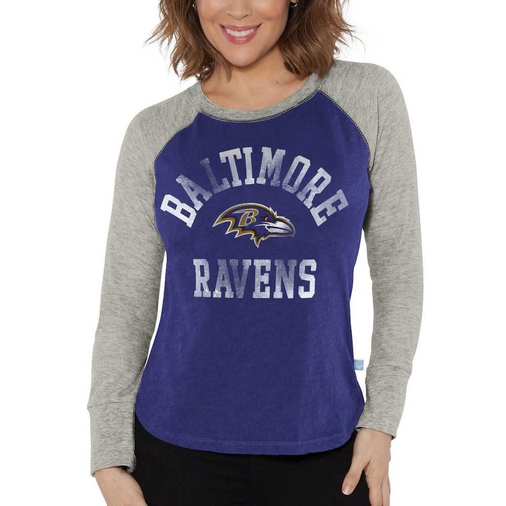 G-III 4Her by Carl Banks Women's Waffle Knit Raglan Long Sleeve T-Shirt - Baltimore Ravens