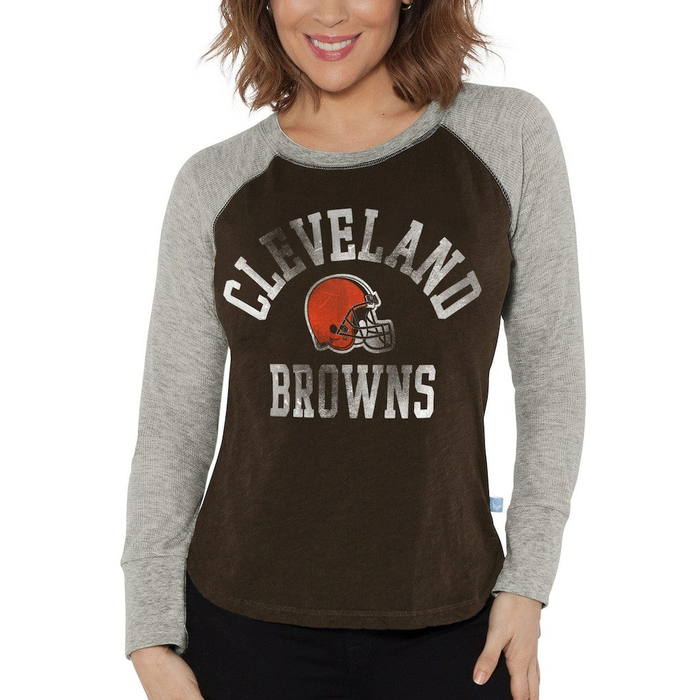 G-III 4Her by Carl Banks Women's Waffle Knit Raglan Long Sleeve T-Shirt - Cleveland Browns