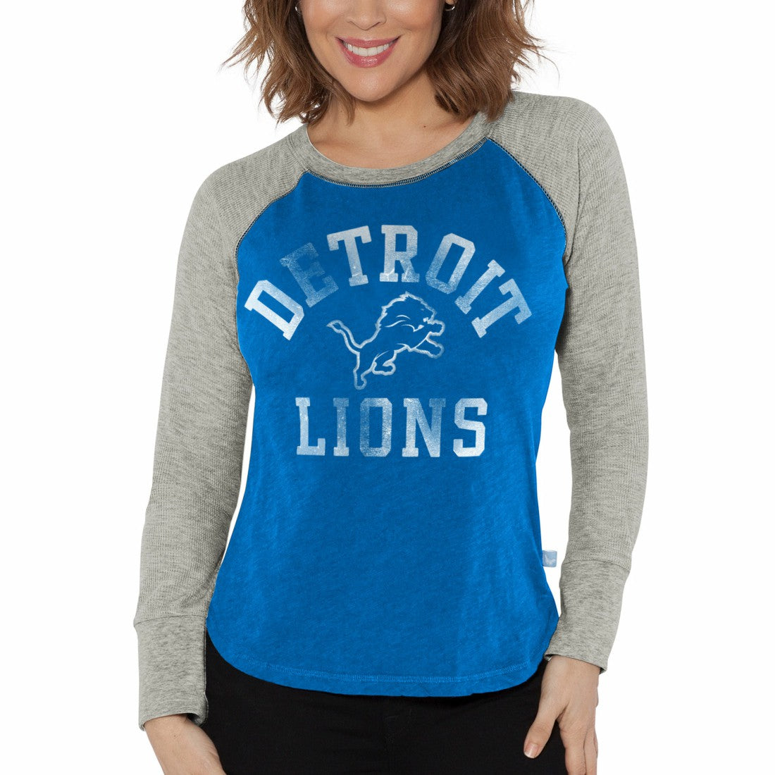 G-III 4Her by Carl Banks Women's Waffle Knit Raglan Long Sleeve T-Shirt - Detroit Lions