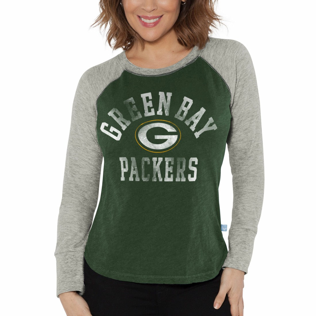 G-III 4Her by Carl Banks Women's Waffle Knit Raglan Long Sleeve T-Shirt - Green Bay Packers